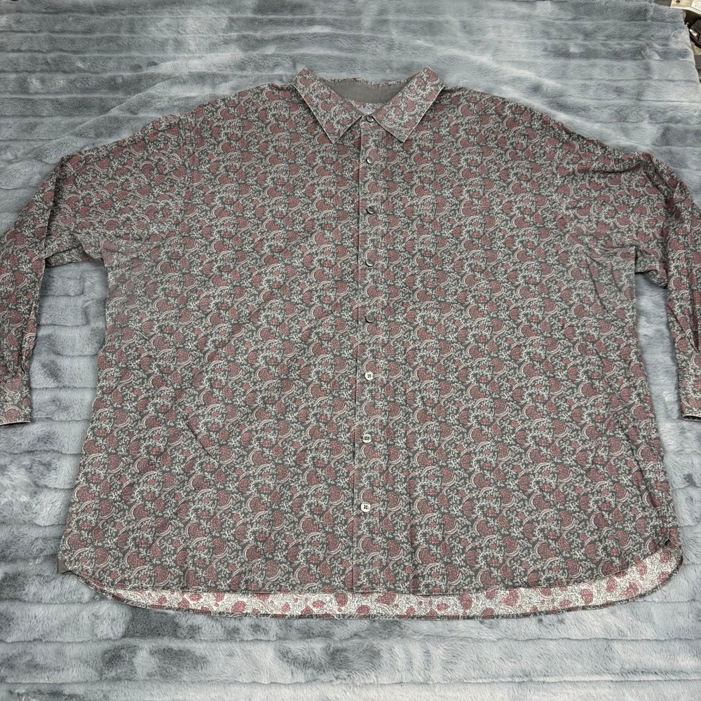 Van Heusen Mens 3XL Paisley Button Down Shirt Grey Red Long Sleeve Floral 15490